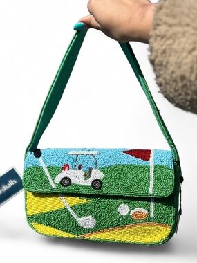 TJMAXX MARSHALLS VIRAL Beaded Green Golf Scene Shoulder Bag Collectible Purse